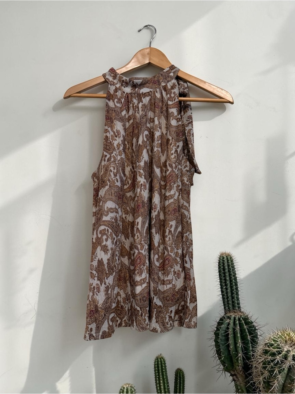 INC International Concepts Brown & White Paisley Halter Camisole